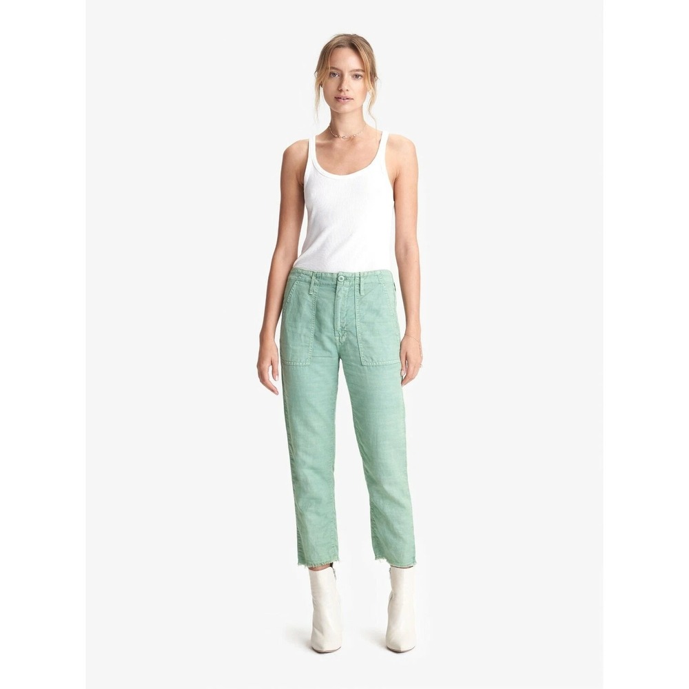 Mother The Shaker Chop Crop Pants Hedge Green 23 Utility Tapered Raw Coastal